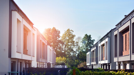 Fototapeta premium Modern single family terraced homes. Newly built homes in a residential estate.