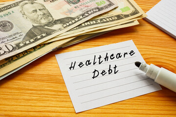 Business concept meaning Healthcare Debt with phrase on the page.