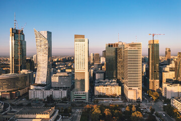 Aerial view of Warsaw downtown in Poland 