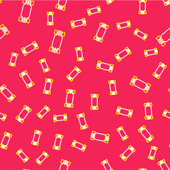 Line Longboard or skateboard cruiser icon isolated seamless pattern on red background. Extreme sport. Sport equipment. Vector