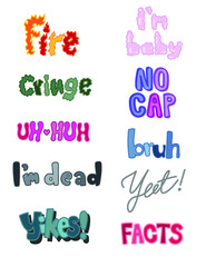 Gen-z slang word icons sticker emoji editable - obrazy, fototapety, plakaty