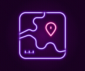 Glowing neon line Africa safari map icon isolated on black background. Colorful outline concept. Vector