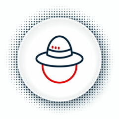 Line Camping hat icon isolated on white background. Beach hat panama. Explorer travelers hat for hunting, hiking, tourism. Colorful outline concept. Vector