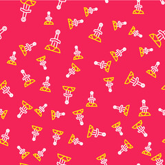 Naklejka premium Line Sword in the stone icon isolated seamless pattern on red background. Excalibur the sword in the stone from the Arthurian legends. Vector