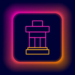 Glowing neon line Inukshuk icon isolated on black background. Colorful outline concept. Vector