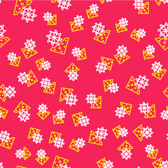 Line Bucket wheel excavator icon isolated seamless pattern on red background. Vector