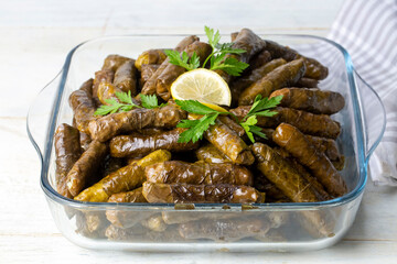 Traditional delicious Turkish foods; stuffed leaves (yaprak sarmasi)