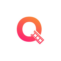 Initial Letter Q with Reel Stripes Filmstrip for Film Movie Cinema Production Studio Logo Inspiration
