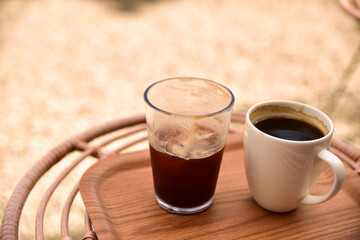 cup of coffee on wooden table