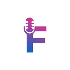 Letter F Podcast Record Logo. Alphabet with Microphone Icon Vector Illustration