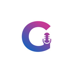 Letter G Podcast Record Logo. Alphabet with Microphone Icon Vector Illustration