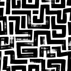 Fototapete Malen und Zeichnen von Linien Fette Linien unregelmäßiges Labyrinth nahtloses Muster. Abstrakter geometrischer Hintergrund mit schwarzen Pinselstrichen. Vektor dreieckige Linien mit Kratzern. Handgezeichneter Grunge-Hintergrund mit schwarzer Farbe. Unregelmäßiges Labyrinth.