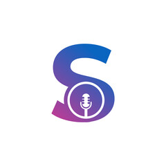 Letter S Podcast Record Logo. Alphabet with Microphone Icon Vector Illustration