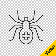 Black line Spider icon isolated on transparent background. Happy Halloween party. Vector