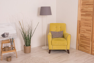 Interior with yellow armchair