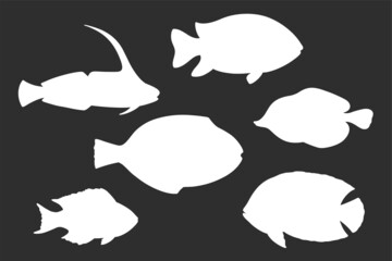 Fish silhouette hand drawn set