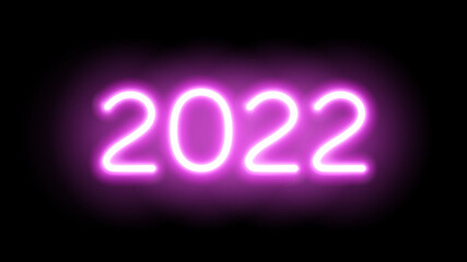 Pink Neon Glowing Sign 2022. New Year 2022 symbol. Bright beautiful inscription isolated on black background