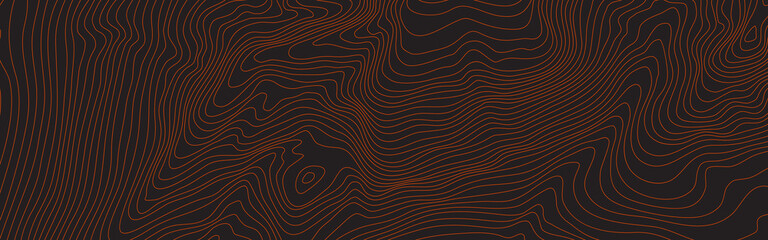 The stylized height of the topographic map contour in lines black an orange colors. The concept of a conditional geography scheme and the terrain path. Ultra Wide Size. Vector illustration.