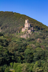 Fototapeta na wymiar Sooneck Castle landscape on the upper middle Rhine River near Niederheimbach, Germany. Also known as Burg Sooneck.