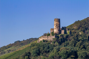 Fototapeta na wymiar Fürstenberg Castle ruins landscape on the upper middle Rhine River near Oberdiebach, Germany. Also known as Burg Fürstenberg.