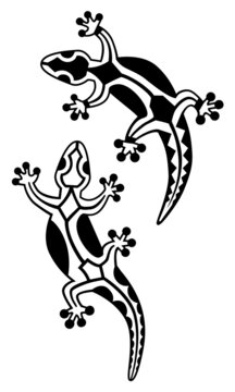 Two Polynesian lizard tattoos. Vector tattoo design inspired by Tahitian and Marquesan art.