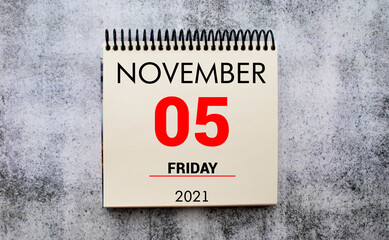 Obraz premium November 5. Calendar on white background. 3D illustration.