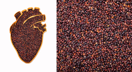 Chenopodium quinoa - Organic quinoa black seeds in heart shaped bowl