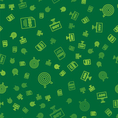 Set line SEO optimization, Target sport and Advertising on seamless pattern. Vector