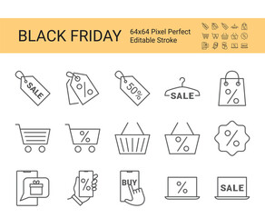 Icon set of Black Friday. Editable vector stroke. Sale icons for mobile apps and website design.