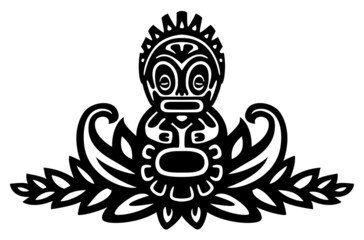 Polynesian Tiki queen. Vector tattoo design element inspired by Tahitian and Marquesan art.