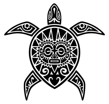 Polynesian turtle tattoo. Vector tattoo design inspired by Tahitian and Marquesan art.
