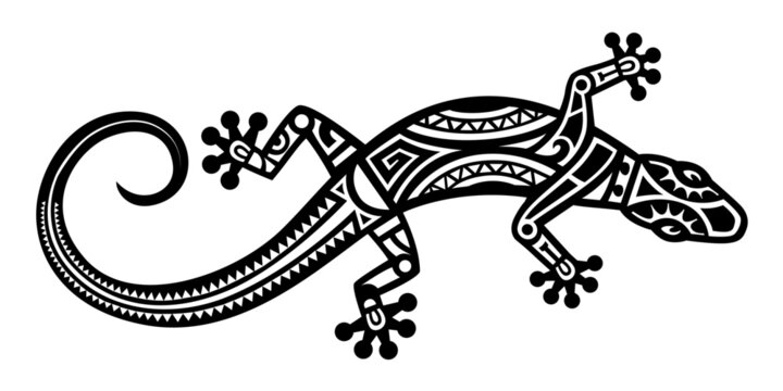 Polynesian lizard tattoo. Vector tattoo design inspired by Tahitian and Marquesan art.