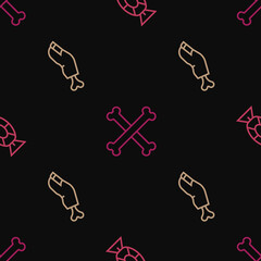 Set line Candy, Zombie finger and Crossed bones on seamless pattern. Vector