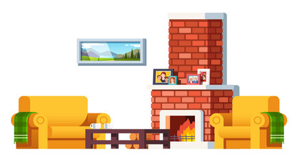 Home red brick fireplace interior