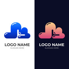 modern cloud logo design with flat blue and orange color style