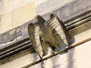 Pelican gargoyle of gothic Cathedral in Winchester, England, UK. Close up