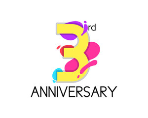 Colorful 3 year anniversary with geometric vector. 3rd birthday celebration