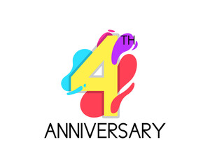 Colorful 4 year anniversary with geometric vector. 4th birthday celebration