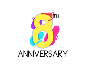 Colorful 8 year anniversary with geometric vector. 8th birthday celebration