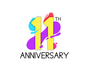 Colorful 11 year anniversary with geometric vector. 11th birthday celebration