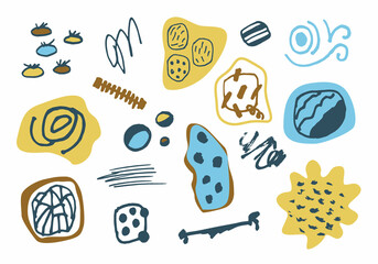 A collection of hand-drawn creative elements. A set of abstract shapes and doodle objects. Modern trendy vector illustrations