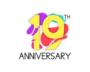 Colorful 19 year anniversary with geometric vector. 19th birthday celebration