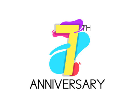 Colorful 7 year anniversary with geometric vector. 7th birthday celebration
