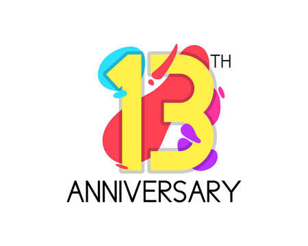Colorful 13 year anniversary with geometric vector. 13th birthday celebration