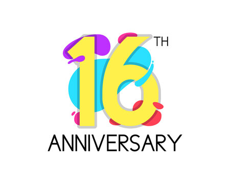 Colorful 16 year anniversary with geometric vector. 16th birthday celebration