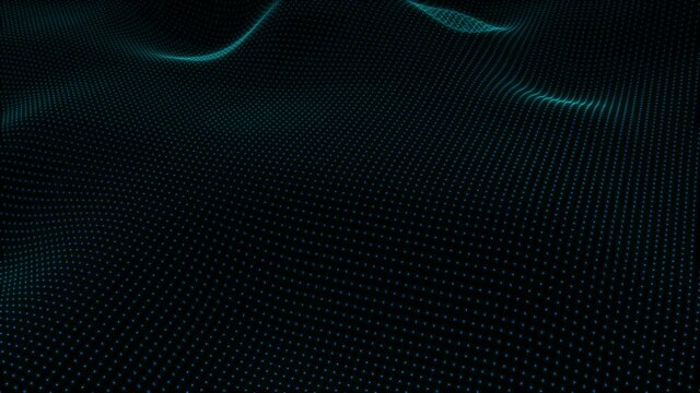 Abstract digital wave dots flow. Blue liquid waves corporate abstract motion background. Seamless loop. Abstract noise dark motion. Colorful particles wave. Futuristic technology animation VJ, 4K