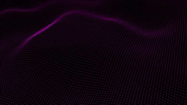 Abstract digital wave dots flow. Purple liquid waves corporate abstract motion background. Seamless loop. Abstract noise dark motion. Colorful particles wave. Futuristic technology animation VJ, 4K