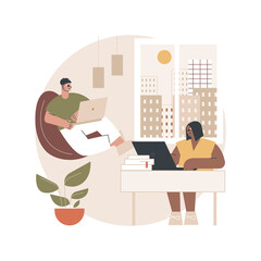 On-demand urban workspace abstract concept vector illustration. Coworking, client meeting room, business workspace, hourly rent, on-demand conference hall, urban office facility abstract metaphor.