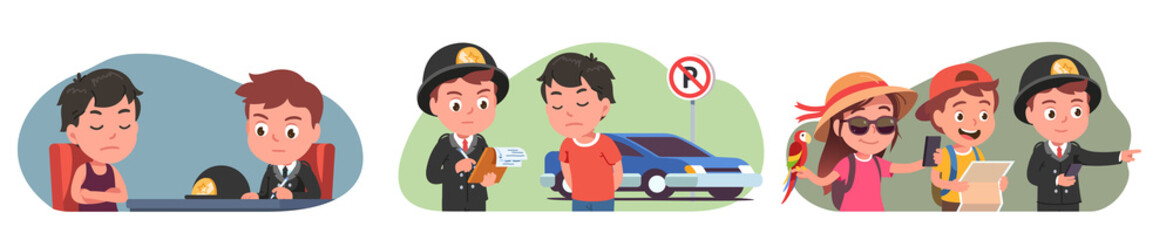 Naklejka premium Policemen officer kids working character set