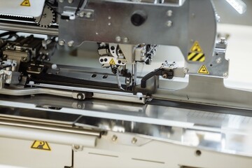 sewing machine scribbling fabric. tailoring at the factory